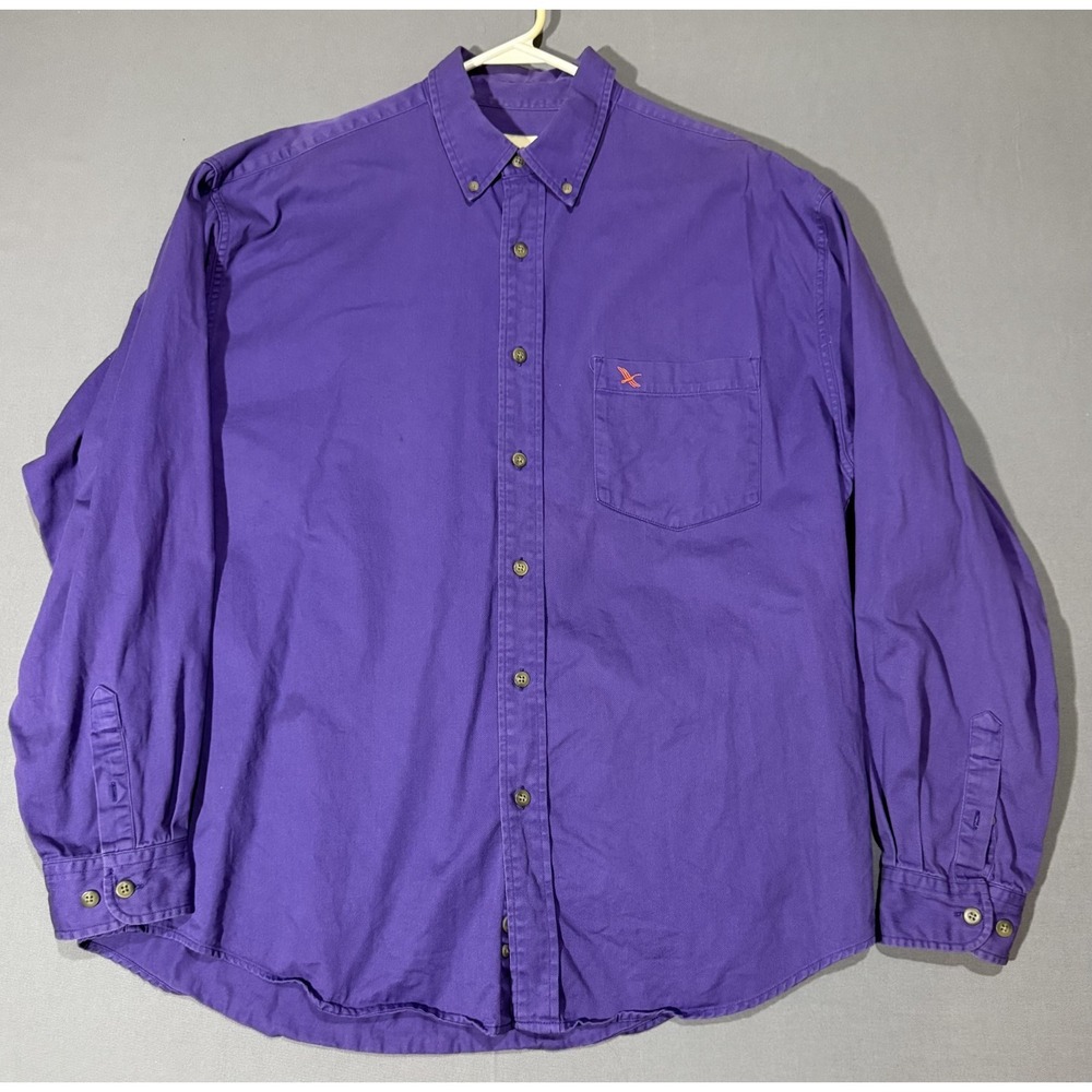 Eddie Bauer Mens Button Down Shirt Purple Long Sleeve Casual Cotton Large Logo